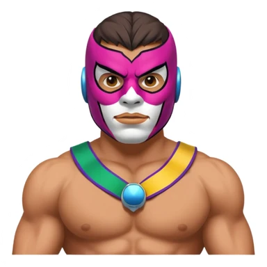 Mexican wrestler portrait, head and shoulders only, colorful luchador mask, muscular collar, confident expression, 3D cartoon, mobile game icon style, clean background, no text, no watermark
 sticker
