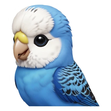 cinematic-cute-blue-budgie-portrait-emoji,-head-tilted-playfully-and-inquisitively,-featuring-a-brilliant-blue-feathered-fur-and white and black feathered face-with-a-natural-sheen,-round,-sparkling-dark-eyes-filled-with-curiosity,-simplified-yet-irresistibly-adorable sticker