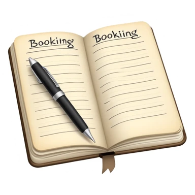 old-style booking in a paper notebook with a pen nearby sticker