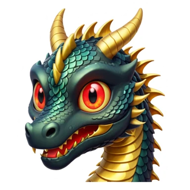 The image depicts a dragon resembling the dragon symbol from ancient Japanese mythology, combining the colors gold and black. It is bright and shiny, with clear colors, and the background of the image is transparent. The dragon embodies these colors, has red eyes, and is complete. sticker