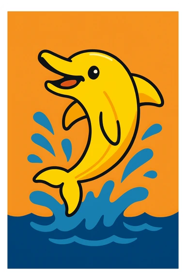a banana dolphin with a splash of water, cheerful, cartoon style, vibrant colors sticker