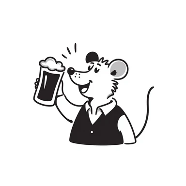 Hand-drawn mouse character toasting with a beer mug sticker