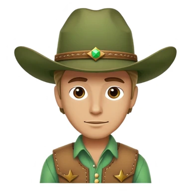 Cowboy wearing a green hat without any star on the hat, western style outfit sticker