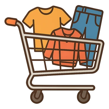 flat toon style shopping cart with clothes sticker