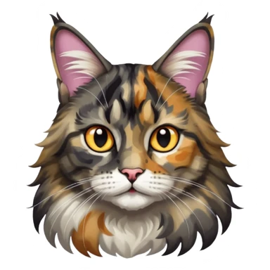 Maine coon black silver tortie et blanc avec une grosse tache noir sur un côté de la tête qui vient comme pour faire une moustache avec des couleurs assez vives  sticker