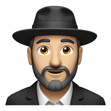 An orthodox Jewish man with peyot and a hat sticker