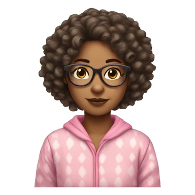 mixed girl with curly hair and glasses with fluffy pink pjs sticker