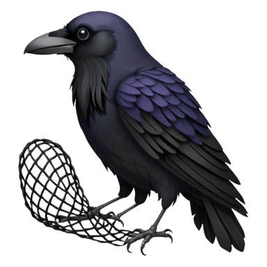 A raven getting caught by a handheld net sticker