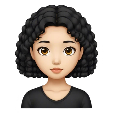 A Asian girl with a middle part, black curly hair, and wearing a black top sticker
