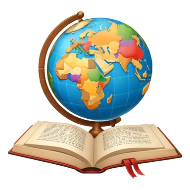 An icon featuring a globe with speech bubbles in different languages, symbolizing the study of foreign languages. The design includes a book and a pencil, representing learning and communication across cultures. Transparent background highlights the global nature of language education. sticker