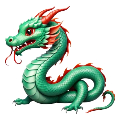 Cinematic Cute Chinese Serpent Dragon Portrait Emoji, Head tilted playfully and inquisitively, showcasing a slender, flowing body with vibrant jade scales and soft vermilion accents intertwined with whimsical wisps of cloud and water details; rendered with realistic finesse and warm natural light, high shine, charming and spirited, styled with a touch of mythic whimsy, soft glowing outline, capturing the essence of a mischievous yet endearing celestial dragon poised to weave magic into your dreams! sticker
