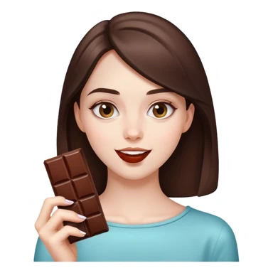 beautiful pale brunette girl eating a bar of chocolate  sticker