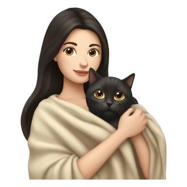 pretty white woman with dark hair petting cat in beige blanket sticker