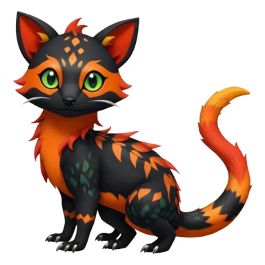 Rare exotic realistic cute epic aesthetic gothic colorful Salandit-Litten-Quilava-Civet-species-Fakemon-hybrid-creature, with markings, full body sticker