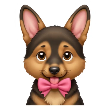 German shepherd puppy with the tonge out, with a bow in the neck, like a gift.  sticker