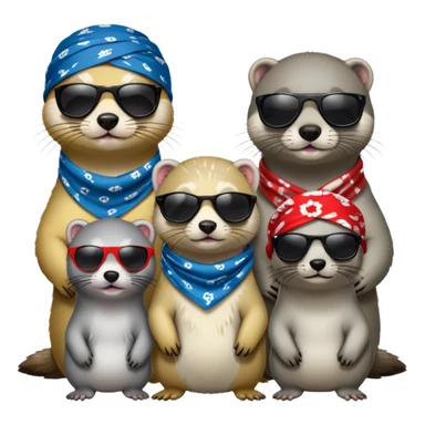 These two animals look like they run the streets — ferret and grey seal, dripped out in shades and bandanas, repping their squad  sticker