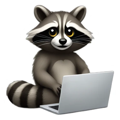 The raccoon is sitting at his laptop sticker