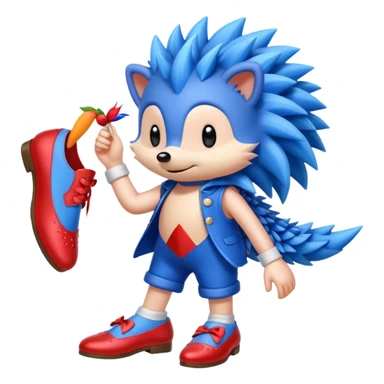 Blue hedgehog with red shoes and peach arms with large quills sticker