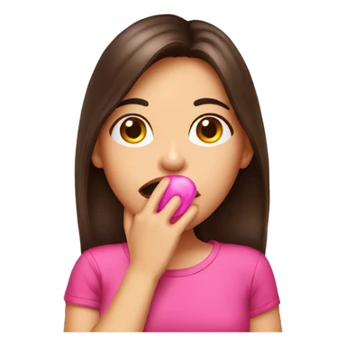 Giggly brunette girl hand on her mouth wearing pink sticker