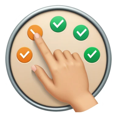 A cartoon hand with finger checking off a green checkbox inside a circular progress tracker that is partially filled, symbolizing completed tasks and progress visualization sticker