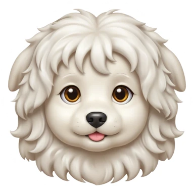 Cinematic Cute Wavy-Haired Maltese dog Portrait Emoji, Head tilted playfully and inquisitively, featuring a luxurious, wavy-haired white coat with a healthy sheen, round, sparkling dark eyes filled with curiosity, Simplified yet irresistibly adorable features, highly detailed, glowing with a warm, friendly glow, high shine, affectionate and lively, stylized with a touch of whimsy, bright and endearing, soft glowing outline, capturing the essence of a mischievous yet loving companion, so playful it feels like it could scamper out of the screen and into your arms! sticker