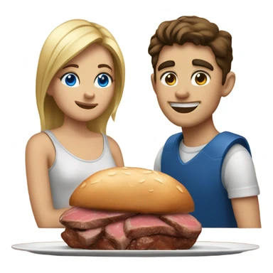 20 year old couple boy with blue eyes girl with hazel eyes eating steak sticker