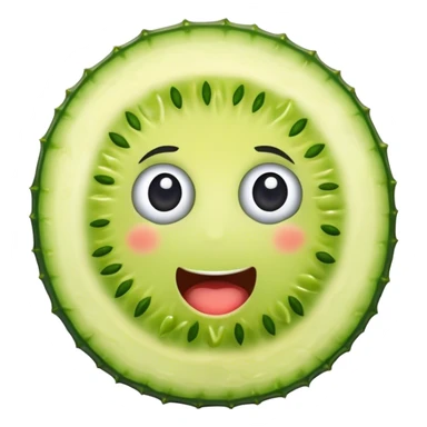 A round pickle slice with a surprise face sticker