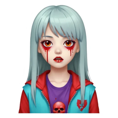  portrait-of-a-zombie-k-pop-idol,-wearing-a-stylish-streetwear-outfit-with-layered-colorful-clothing,-long-hair-with-bangs,-makeup,- sticker