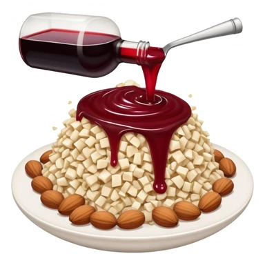 A pile of sauce made of grated apple, diced nuts and wine sticker