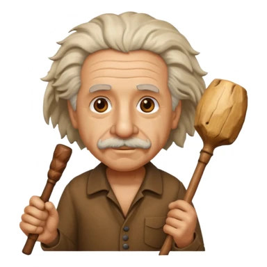 Albert Einstein as a caveman holding a club, emoji style sticker