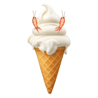 vanilla ice cream cone with multiple small shrimp on top sticker