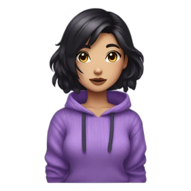 neko girl with black hair side swept bangs with shaved sides and back of head with purple eyes wearing a purple sweater sticker