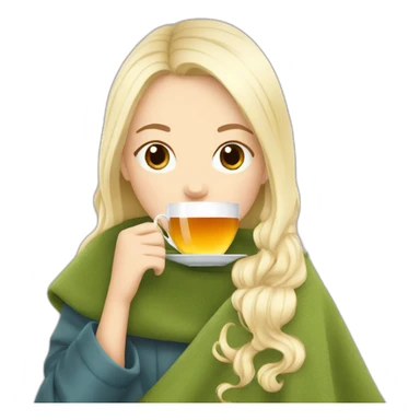 White blonde Girl drinking tea with blanket on sticker