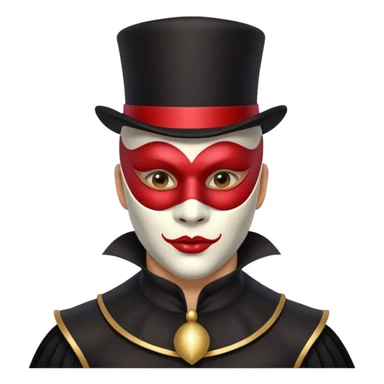 masked circus acrobat portrait, head and shoulders only, elegant carnival mask, dark outfit collar, dramatic expression, 3D cartoon, mobile game icon style, clean background, no text, no watermark
 
 sticker