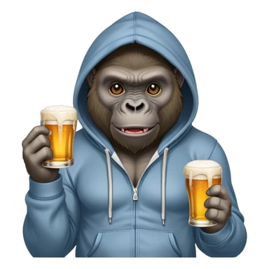 gorilla in a hoodie with a beer  sticker