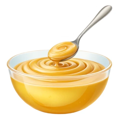 small glossy swirl or spoonful of golden fruit purée with smooth thick texture, slightly translucent surface, subtle ripple suggesting softness and freshness, color ranges from light yellow to soft peach, no bowl or garnish, apple emoji style, soft lighting, subtle shadows, emoji scale sticker