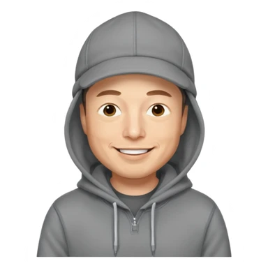 elon musk in gray hoodie full height, wear hoodie hat, happy sticker