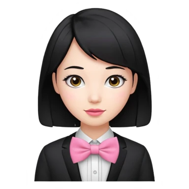 realistic black hair woman with pink bowtie sticker