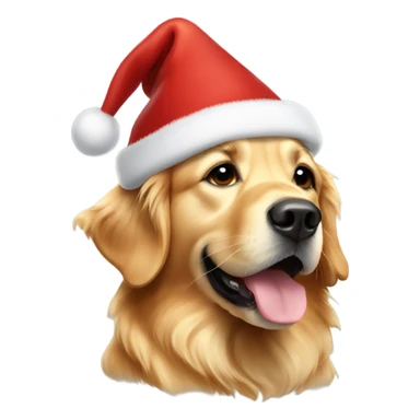 Golden retriever wearing Christmas hat sticker