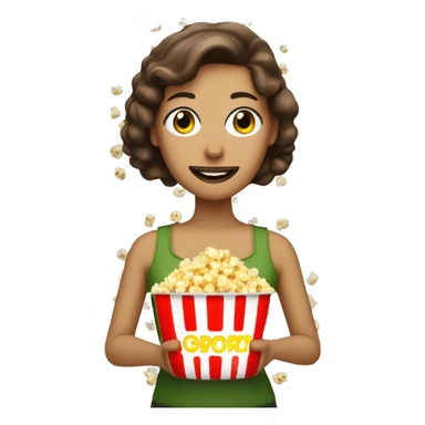 Frau mit Popcorn in der Hand, braune Haare & Grüne Augen sticker