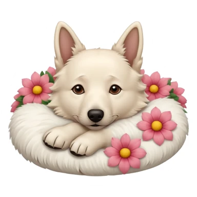 White Belgian shepherd dog with Brown eyes sleeping On a flowerpillow sticker