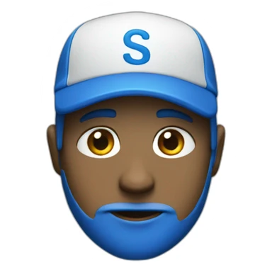 A white men who have a blue cap with letters "S K" and he have a blue shirt sticker