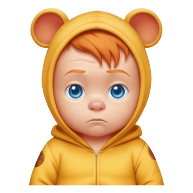 Grumpy ginger baby with blue eyes in Winnie the Pooh onesie sticker