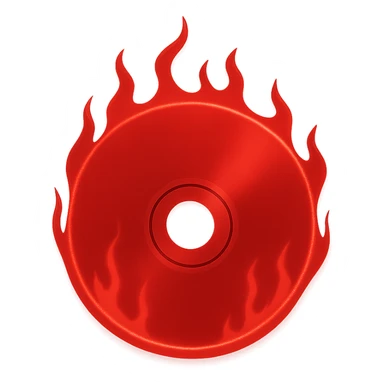 A minimalist CD disc with subtle pink flames, glowing effect, variation 2, color: red sticker