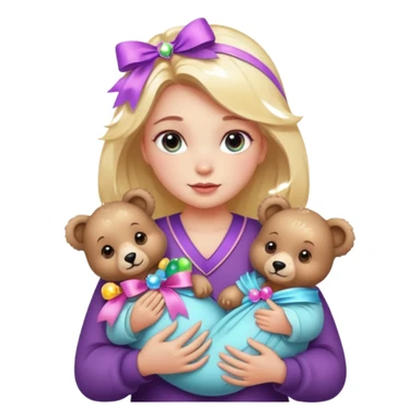 woman holding baby bears with ribbons and crystals sticker