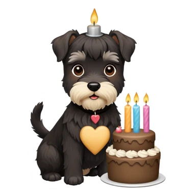 All black and brown schnauzer with cake sticker