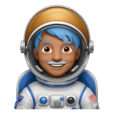old man, brown skin astronaut with blue hair, smile sticker