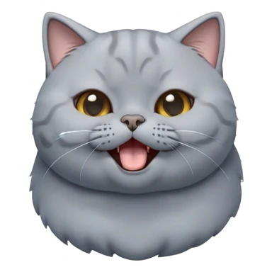 Cinematic Cute Grey British Shorthair Cat Portrait Emoji, Head tilted playfully and yawning, round and plump body with sleek soft grey fur and subtle blue undertones, Simplified yet adorable features, highly detailed, glowing with a warm, friendly glow, high shine, curious yet calm, stylized with a touch of whimsy, bright and endearing, soft glowing outline, capturing the essence of a mischievous yet loving and lazy kitty, so cute it feels like it could stretch out of the screen and cuddle! sticker