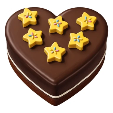 choclate cake heart with white icing on top in the shape of three u's, and yellow, teal, or green star sprinkles sticker