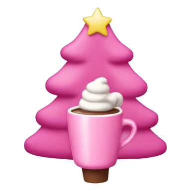 A pink Christmas tree with hot cocoa sticker